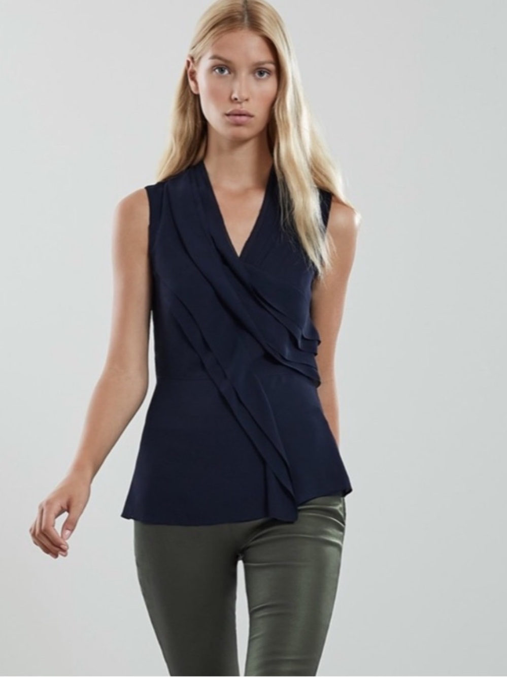 Reiss Kayla Navy Chiffon Top US2/EU34